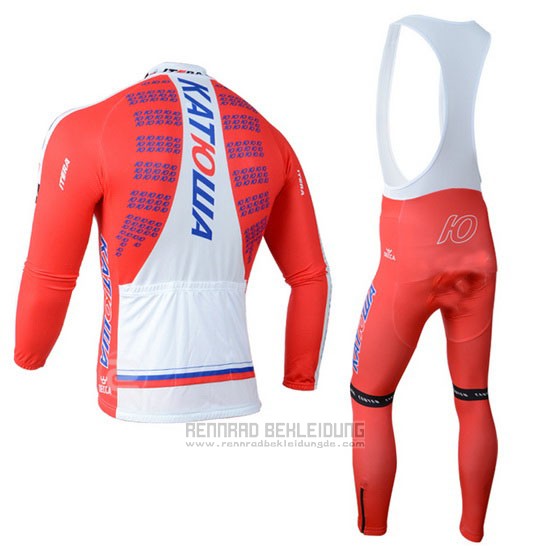 2014 Fahrradbekleidung Katusha Wei und Rot Trikot Langarm und Tragerhose - zum Schließen ins Bild klicken